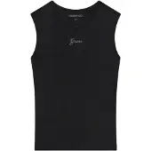 GUESS för kvinnor. W6YP17K3881 Svart topp med logotyp i strass (XS), Casual, Modal, Ärmlös / Hängselbyxor