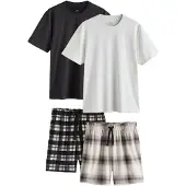 Next Pyjamas kort ecru / ljusgrå / mörkgrå / svart