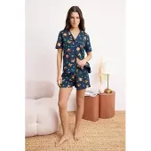Trendyol Kort pyjamas marinblå / ljusblå / mörkorange / rosé