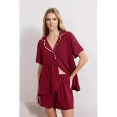 Trendyol Kort pyjamas bordeaux / vit