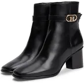 Tommy Hilfiger Leather Buckle Strap Block Heel Ankle Boots
