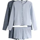 The Set Kort pyjamas marinblå / duvblå / off-white