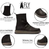Fly london damer svarta mockaläderstövlar med zip-up plattform ankelboots - RENO053FLY
