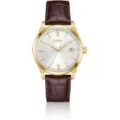 BOSS Langford silver-white-dial watch with embossed leather strap
