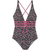 LASCANA Baddräkt magenta / svart / vit