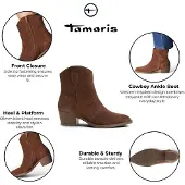 Tamaris Women Brown Suede Lädercowboy Western Ankle Boots - 25702-41