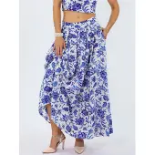 Busem Blommig Hög midja Midi A-linje Plisserad Kjol