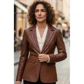 Infinity Leather Damer beige italiensk läderkavaj – Eclipse