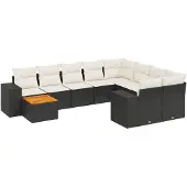 vidaXL Loungegrupp 10 delar med svarta dynor konstrotting