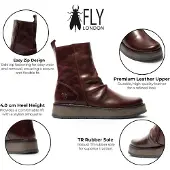 Fly london Womens Wine Leather Zip Up Platform Ankelboots - RENO053FLY