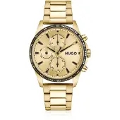 HUGO #Drift gold-tone watch with black tachymeter bezel