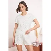 Trendyol Kort pyjamas marinblå / vit
