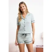 Trendyol Kort pyjamas grå / mint / off-white