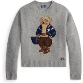 Ralph Lauren för kvinnor. 211B17771002 Tröja i ull och kashmir med Polo Bear grå (L), Casual, Lång ärm