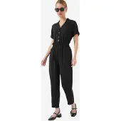 Big Dart Solid vävd jumpsuit med skjortkrage och rosettdetalj