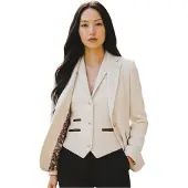 TruClothing Damer med krämfärgad fiskbensull tweedkavaj i tvådelat set - WS-1