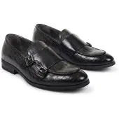Infinity Leather Herrarnas svarta veganska lädersko med dubbla munkband loafer