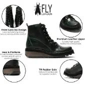 Fly london Womens Green Leather Lace-Up Ankelboots - HAZI147