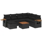 vidaXL Loungegrupp för trädgården med dynor 8 delar svart konstrotting