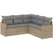 vidaXL Soffgrupp för trädgård med dynor 5 delar mixbeige konstrotting