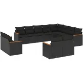 vidaXL Loungegrupp med dynor 12 delar svart konstrotting