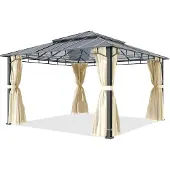 TOOLPORT Hardtop paviljong 4x4m, inkl. 4 gardiner, champagne