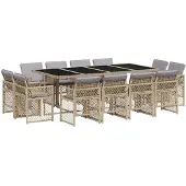 vidaXL Matgrupp för trädgården med dynor 13delar mixbeige konstrotting