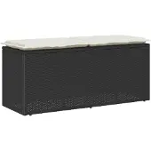 vidaXL Trädgårdsbänk med dyna svart 110x40x44 cm konstrotting