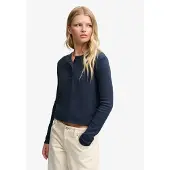 Superdry för kvinnor. W6012282A Marinblå vaffelmönstrad essential-t-shirt (XS), Casual, Bomull, Lång ärm, Marino