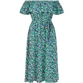 Yumi Dam Ditsy Blommig Off Shoulder Midiklänning (Grön)