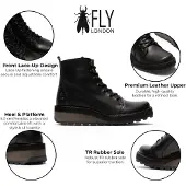 Fly london Womens Black Leather Lace-Up Ankelboots - HAZI147