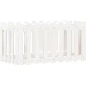 vidaXL Odlingslåda med staket-design vit 100x50x50 cm massiv furu