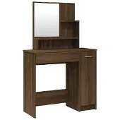 vidaXL Sminkbord Med Spegel, Brun Ek, 86,5X35X136 Cm
