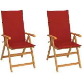 vidaXL Trädgårdsstolar 2 st med röda dynor massiv teak