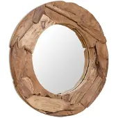 vidaXL Prydnadsspegel teak 80 cm rund