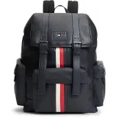 Tommy Hilfiger Leather Global Stripe Buckle Flap Backpack