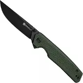 SENCUT Stria S25112-2, Black D2, Milled Green Canvas Micarta, pocket knife