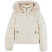 Tommy Hilfiger Shiny Down Faux Fur Hooded Fitted Jacket