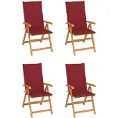 vidaXL Trädgårdsstolar med vinröda dynor 4 st massiv teak