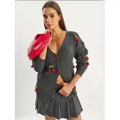 Bianco V-ringad fruktbroderad stickad cardigan