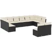 vidaXL Loungegrupp med dynor 12 delar svart konstrotting