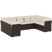 vidaXL Loungegrupp för trädgården med dynor 9 delar konstrotting brun