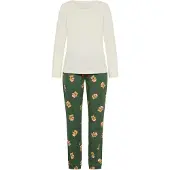 LASCANA Pyjamas cappuccino / mörkgrön / röd / vit
