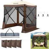 Vevor Pop Up-paviljongtält, popup-skärmtält med 4-sidigt solskydd, 4 avtagbara vindskydd och nätfönster, 6x6FT snabbmonterat skärmtält med myggnät, brunt