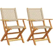 vidaXL Trädgårdsstolar, set om 2, beige, akaciaträ och polyrotting