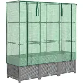 vidaXL Odlingslåda med växthusöverdrag rottinglook 120x40x138 cm