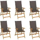 vidaXL Trädgårdsstolar 6 st med taupe dynor massiv teak