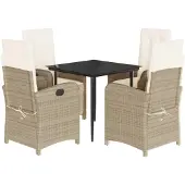 vidaXL Matgrupp för trädgården med dynor 5 delar beige konstrotting