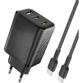 Dudao 65W GaN Väggladdare med USB-C, USB-A och USB-C-kabel – Svart