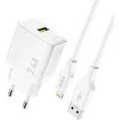 Dudao A23LEU adapter 12 W 1xUSB-A (1 m USB-A till Lightning-kabel ingår) vit